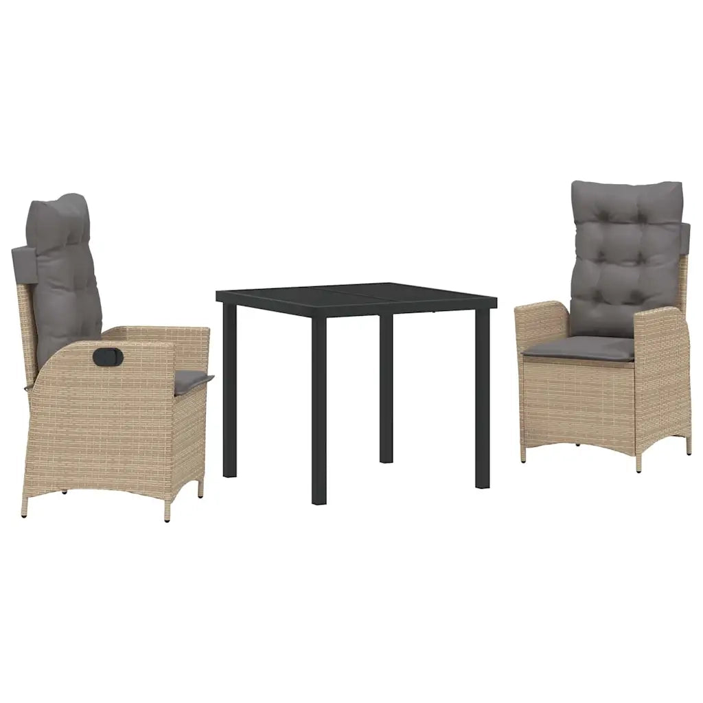 Set da Pranzo per Giardino con cuscino 3 pcs Beige polyrattan 3380512
