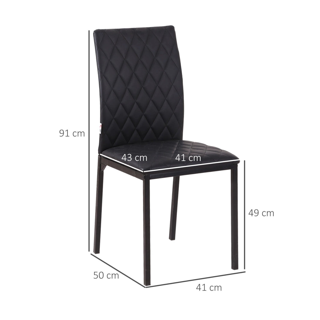 Set 4 Sedie da Pranzo in Finta Pelle Effetto Diamantato Nero