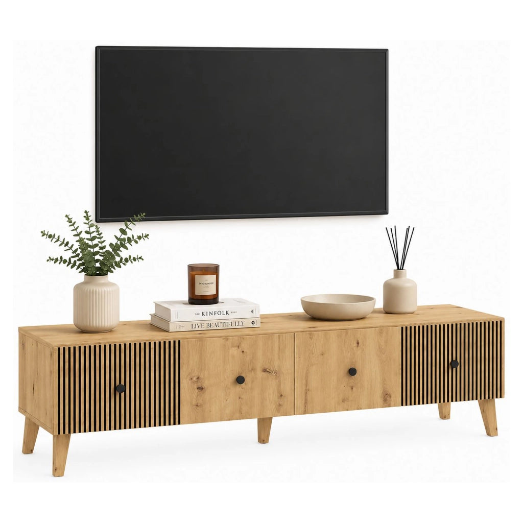 Lileza, Mobile Porta tv 2 Ripiani, 180x42x45h cm Marrone Rovere Nodi