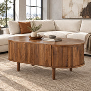 Tavolino da caffè ovale regolabile 100x48x53;5 cm con contenitore in MDF; noce