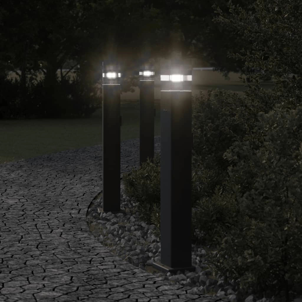 Lampade da terra per esterni con presa elettrica 3 pezzi 80 cm alluminio nero 02_0042571