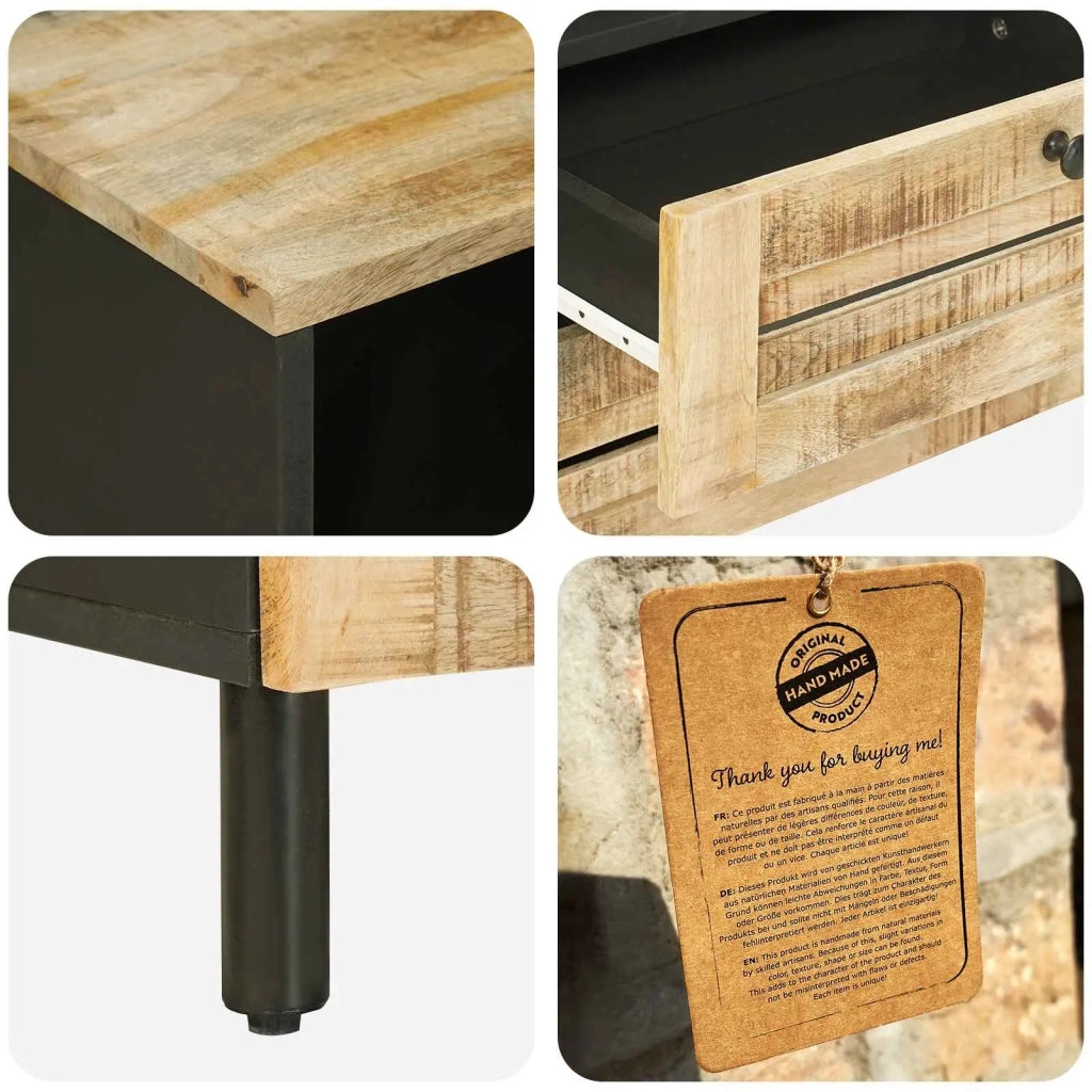 Comodino Marrone e Nero 50 x 33 x 60 cm Legno di mango massello 4018854