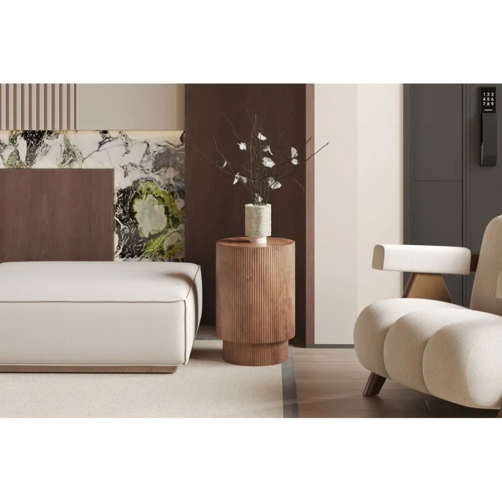 Table basse TALVORA – Legno di mango massiccio – Tavolino rotondo Ø35 cm – Design artigianale e compatto