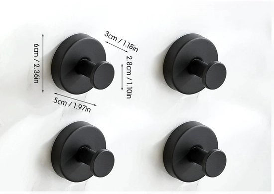 4 zoccoli per doccia, zoccoli in acciaio inossidabile impermeabili all'acqua senza forare per appendere fino a 10 lbs, ganci per doccia per docce interne per la stanza da bagno, montaggio su porte in vetro - nero