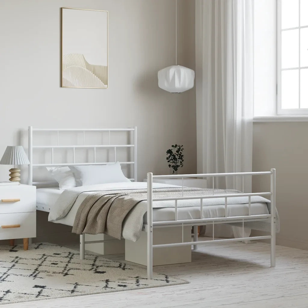 Giroletto con Testiera e Pediera Metallo Bianco 100x200 cm 355721