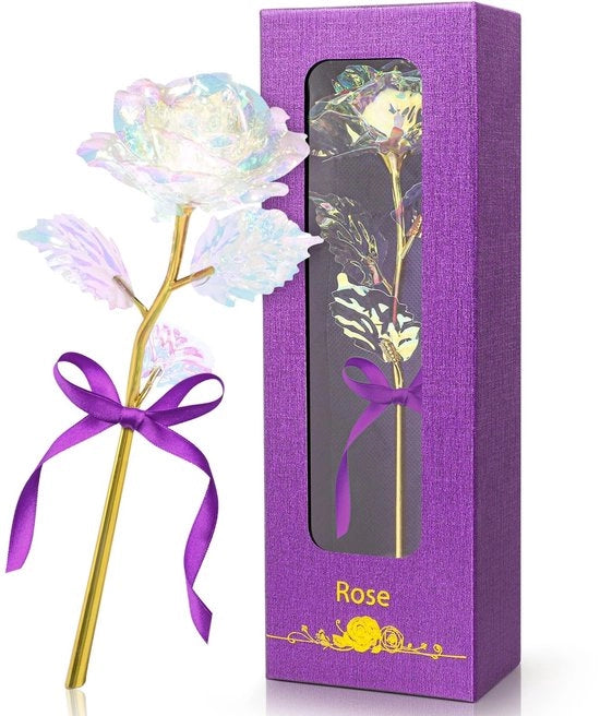 Fiori Artificiali 24K Oro - Scatola Regalo Viola - Sempre in Fiore - Regalo Perfetto - Madre/Compleanno - Rosa Eterna