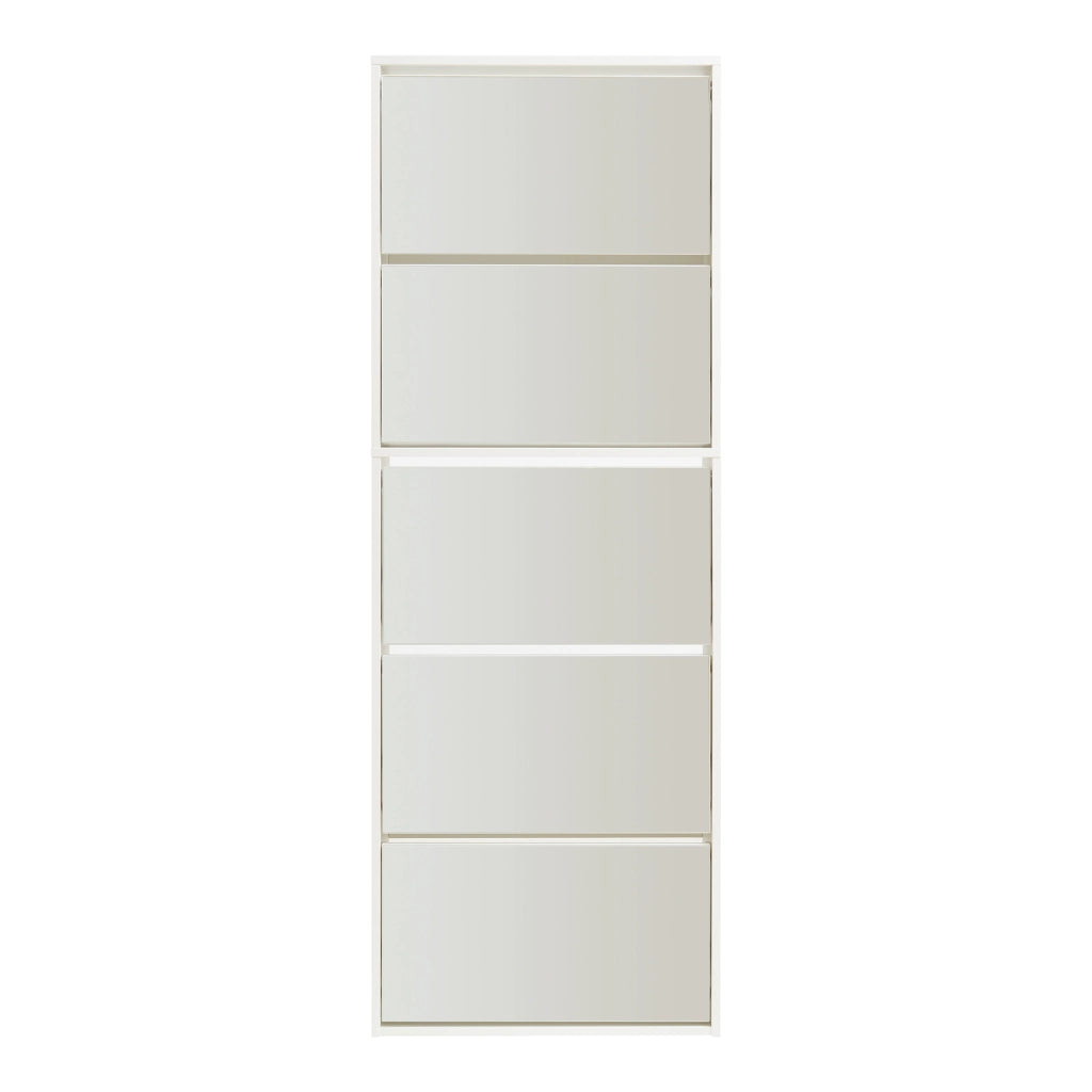 Scarpiera Stretta Lund con Ante a Specchio e 5 Contenitori Ribaltabili - Bianco [en.casa]