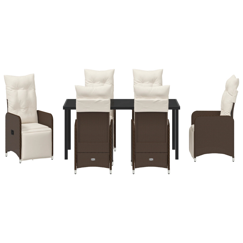 Set da Pranzo da Giardino 7 Pezzi con Cuscini Marrone Polyrattan