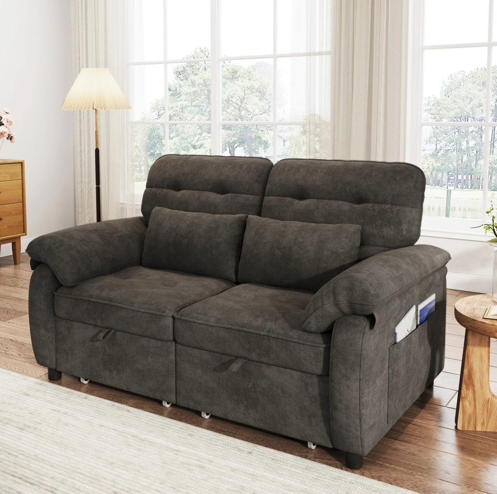 Divano letto 3 in 1 a 2 posti in ciniglia grigia con schienale regolabile; USB e Type-C