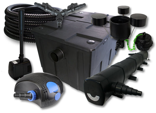 Filtro per laghetti 60000l 72W Sterilizzatore 100W ECO Pompa Tubo 25m Skimmer Fontana