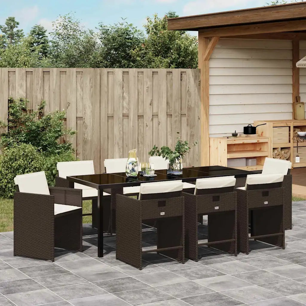 Set da Pranzo per Giardino 9 pcs Marrone polyrattan 3380700