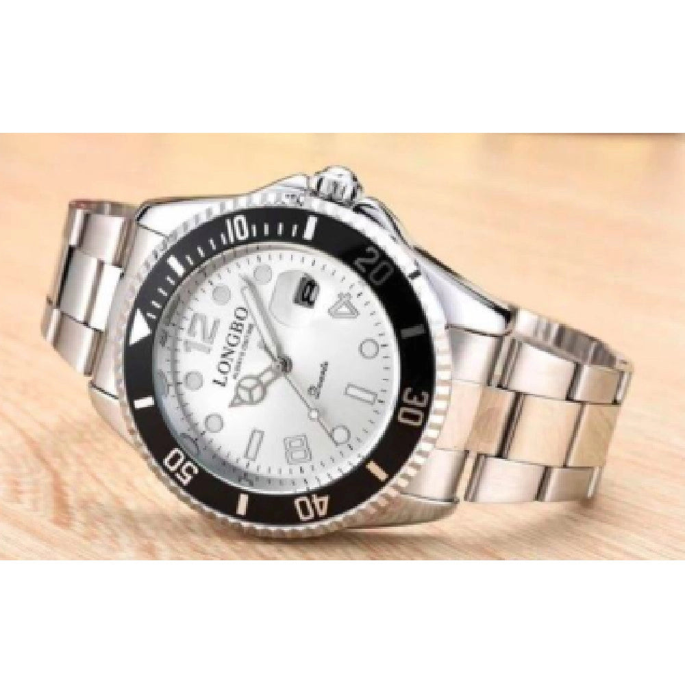 Trade Shop - Orologio Polso Longbo 80430g Uomo Quarzo Impermeabile Data Elegante Silver Nero -
