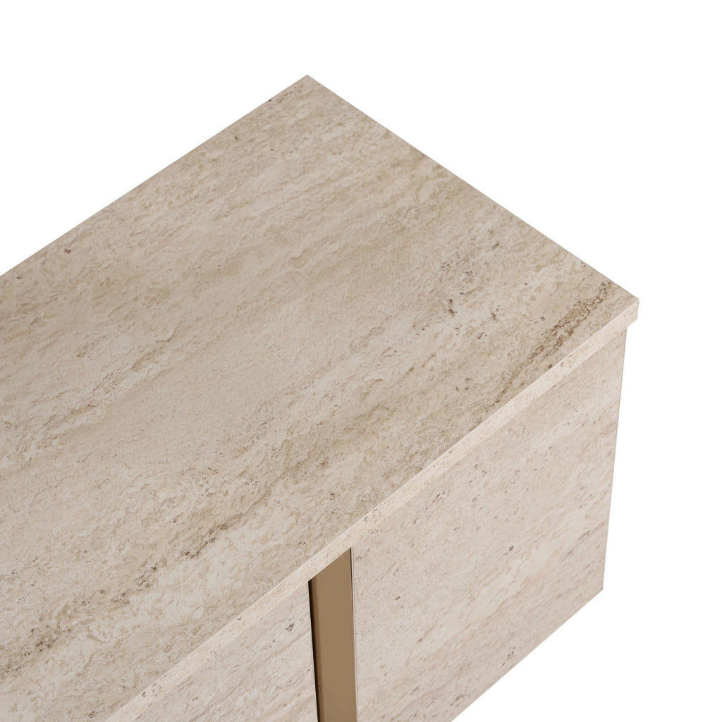 Porta TV in legno "Onera" - 180 x 30 x 50 cm - Travertino / Oro