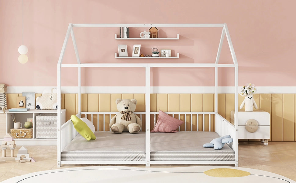 DESMIU Letto a Castello 2 Posti con Sponde, Scala e Struttura a Casetta 90 × 200 cm, senza Materasso