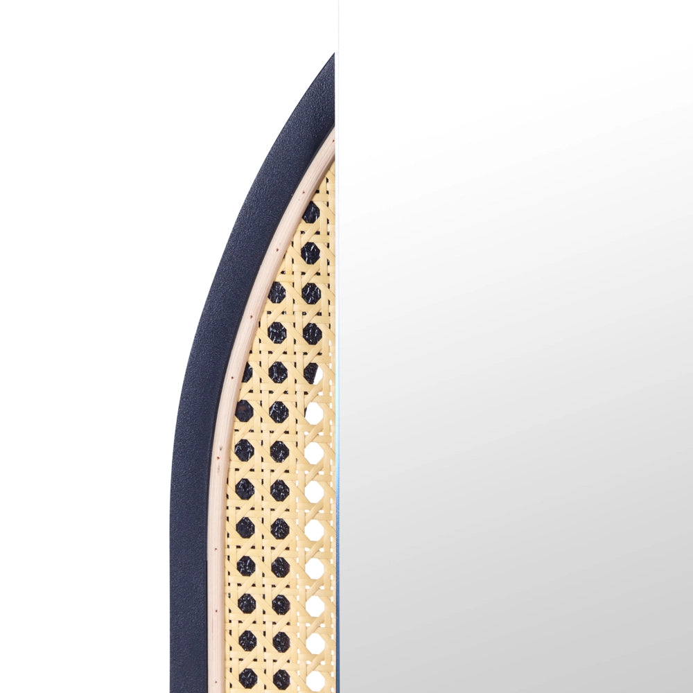 Specchio da parete di forma ovale con cornice in rattan e metallo nero 53 x 143 cm ingresso soggiorno camera da letto