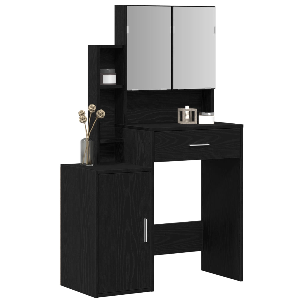 Tavolo da toeletta con specchio e luci LED in rovere nero