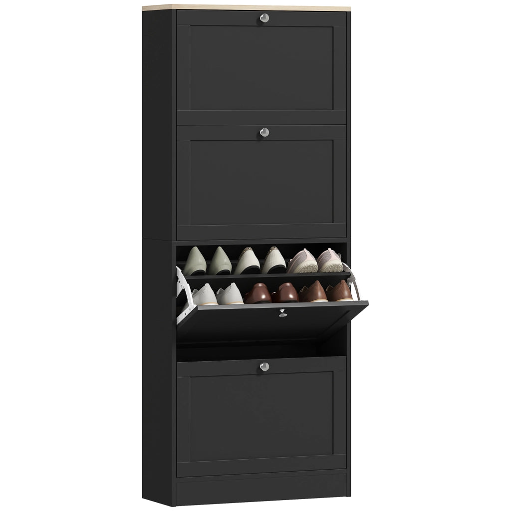 Scarpiera con 4 cassetti e ripiani regolabili ¨C zephmum ¨C 60x23,5x153 cm, nero