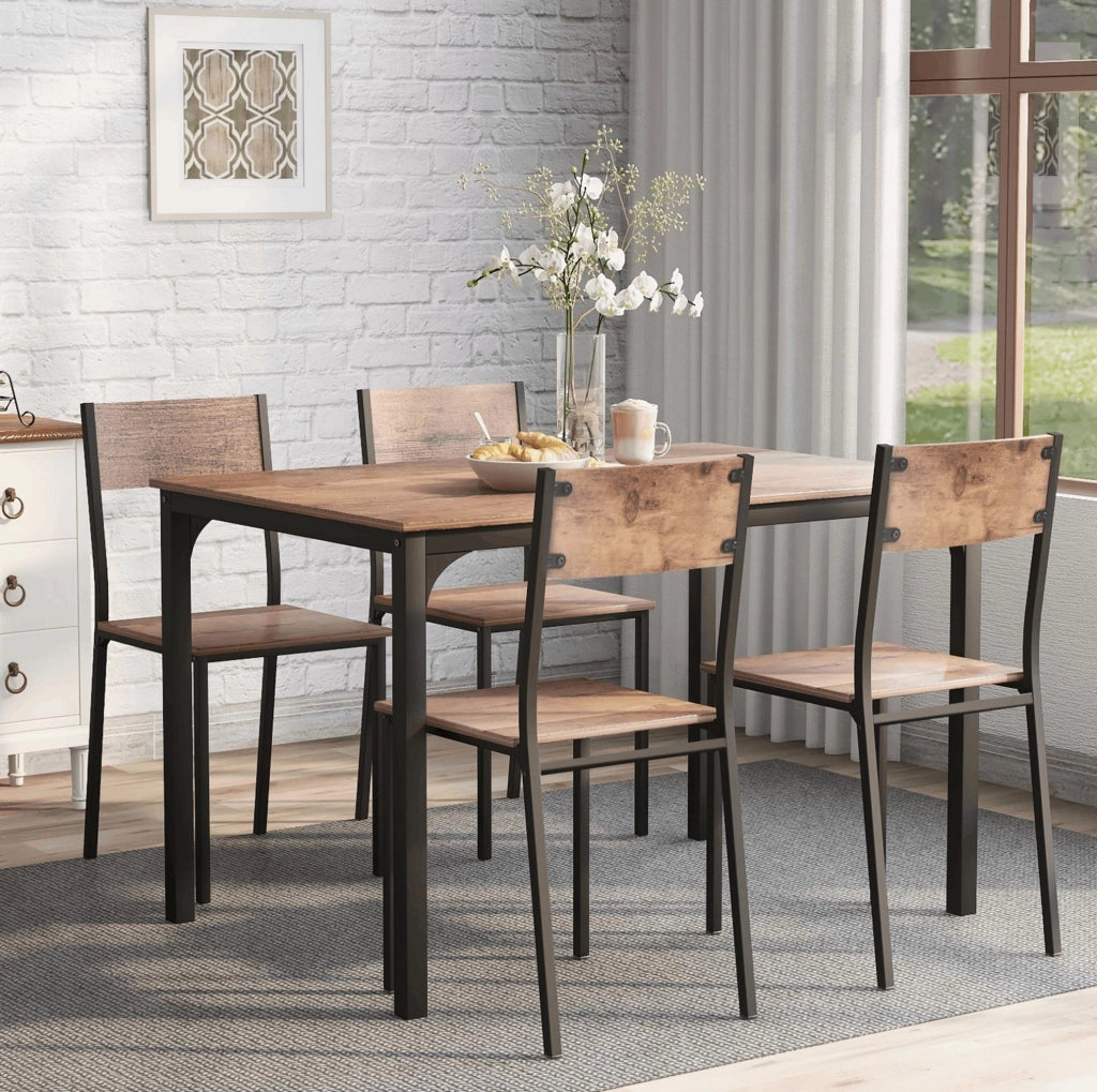 Gruppo da pranzo 108x65x75 cm con piano in pannello truciolare e struttura in metallo; marrone