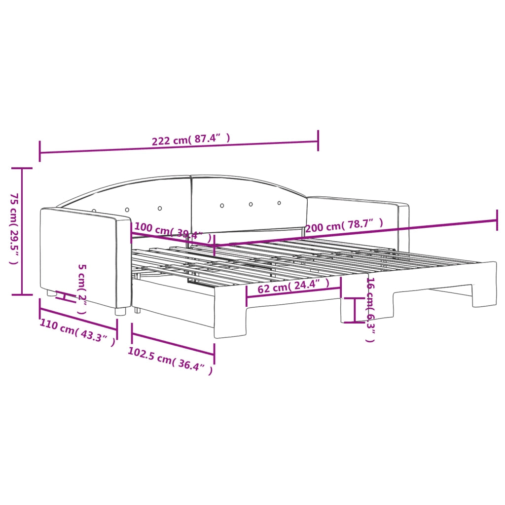 Divano Letto con Letto Estraibile-Sofa Letto-Daybed Rosa 100x200 cm in Velluto 975629