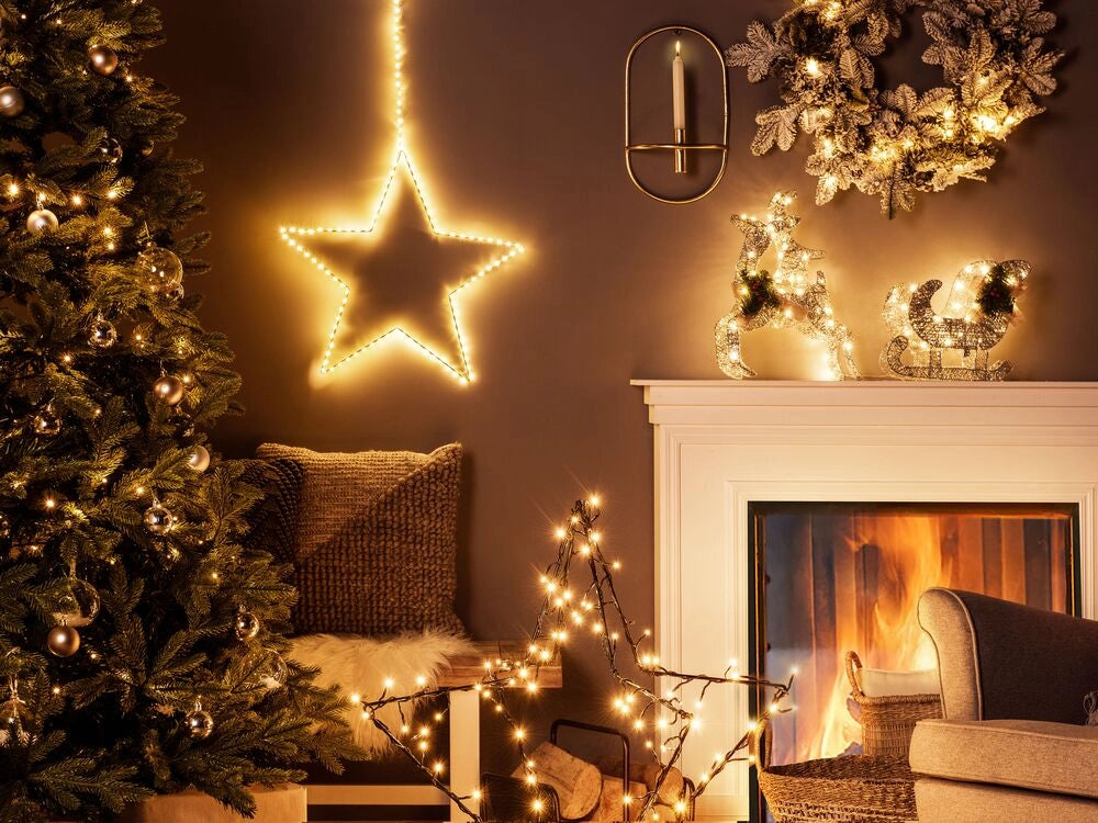Decorazione da Giardino Natalizia Albero di Natale 60 cm con Luci LED Argento