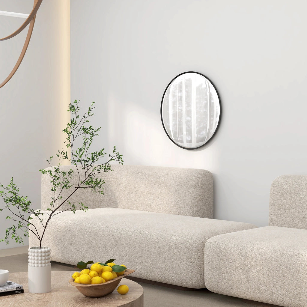 Specchio da parete rotondo 60 x 60 cm con cornice in alluminio, specchio decorativo per bagno, soggiorno, corridoio, camera da letto, nero