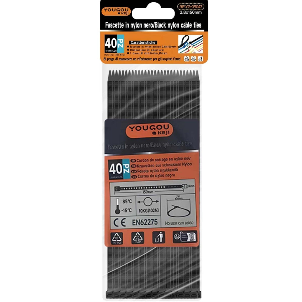 Fascette Stringicavo Autobloccanti 2,8 x 150 mm 40 Pezzi in Nylon Nero Avizar