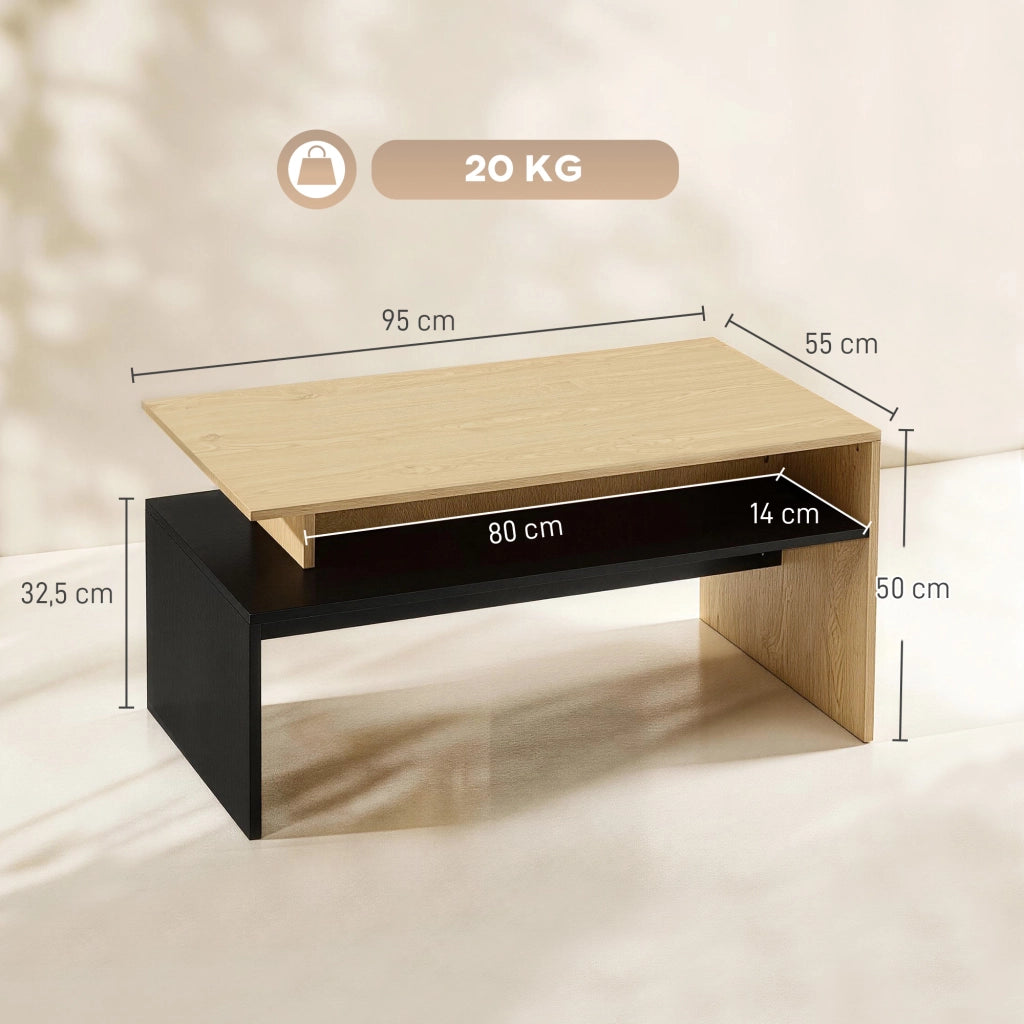 Tavolino da caff¨¨ moderno bicolore a livelli ¨C zephmum ¨C 95x55x50 cm legno naturale e nero