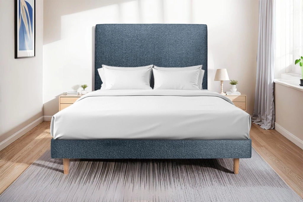 Letto 135x190 cm con testata imbottita - tessuto bouclé
