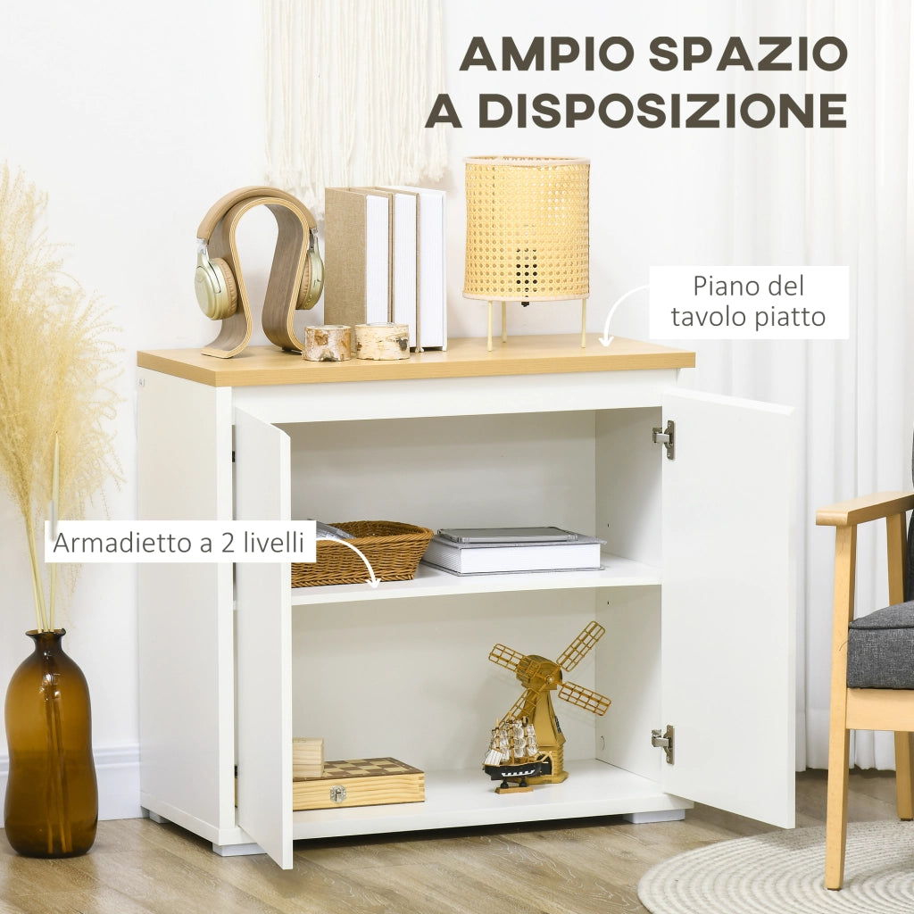EasyComfort Mobile Multiuso con Armadietto a 2 Livelli in Truciolato e Ripiano regolabile, 80x37x75cm