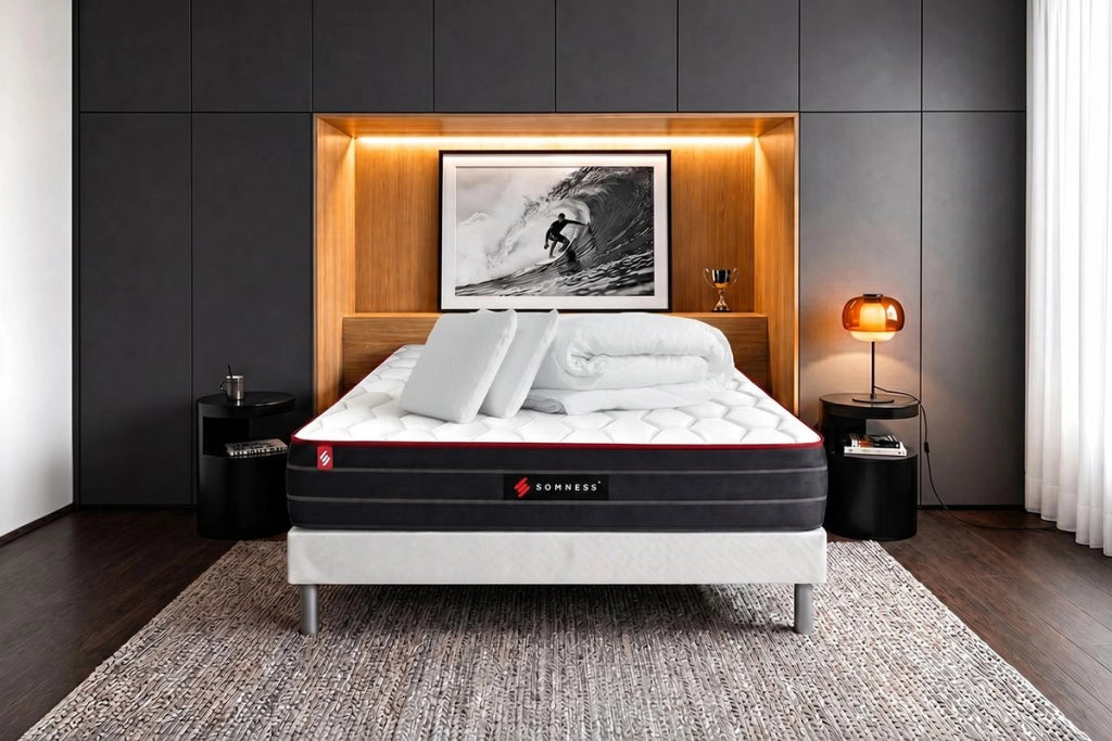 Pacchetto letto completo - Materasso 160x200cm + Box spring con doghe (kit) + 2 cuscini + Piumino - Boost