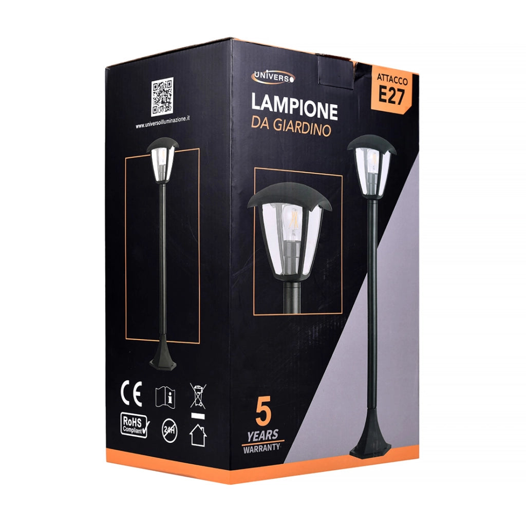 LAMPIONE LED DA GIARDINO GRIGIO CON ATTACCO E27 IP44 - DESIGN MODERNO STRUTTURA IN ALLUMINIO E POLICARBONATO IDEALE PER ESTERNI