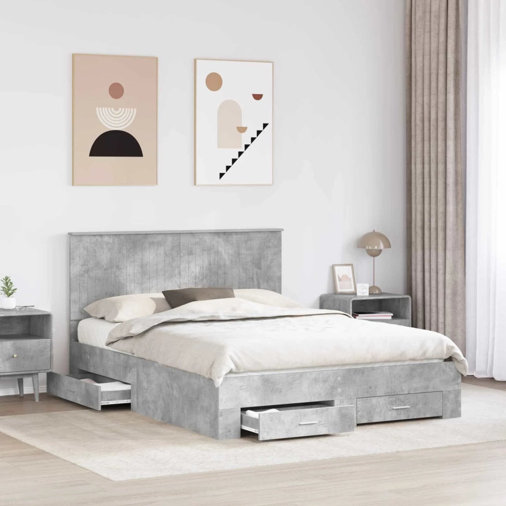 Letto matrimoniale | Letto per adulti | Struttura del letto con testiera Grigio cemento 150 x 200 cm