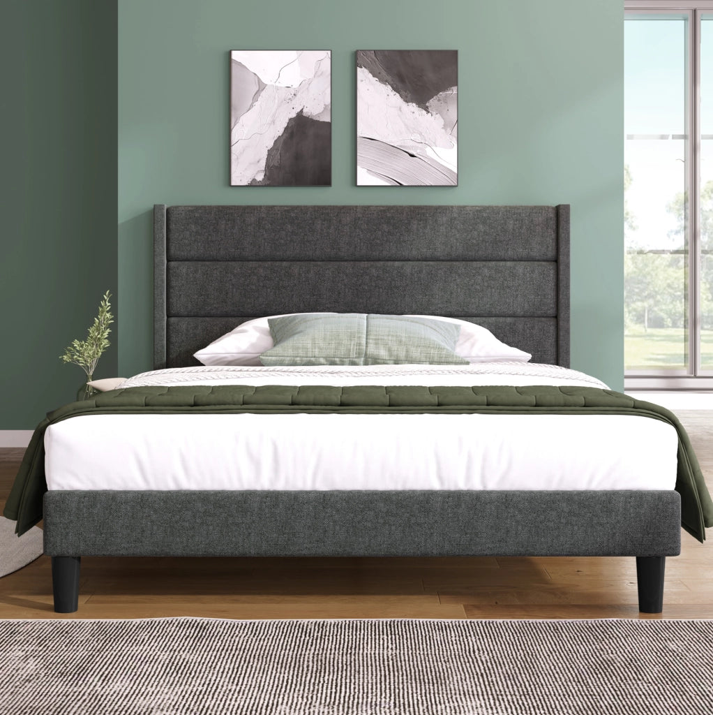Letto matrimoniale imbottito 140x200 cm in lino grigio scuro
