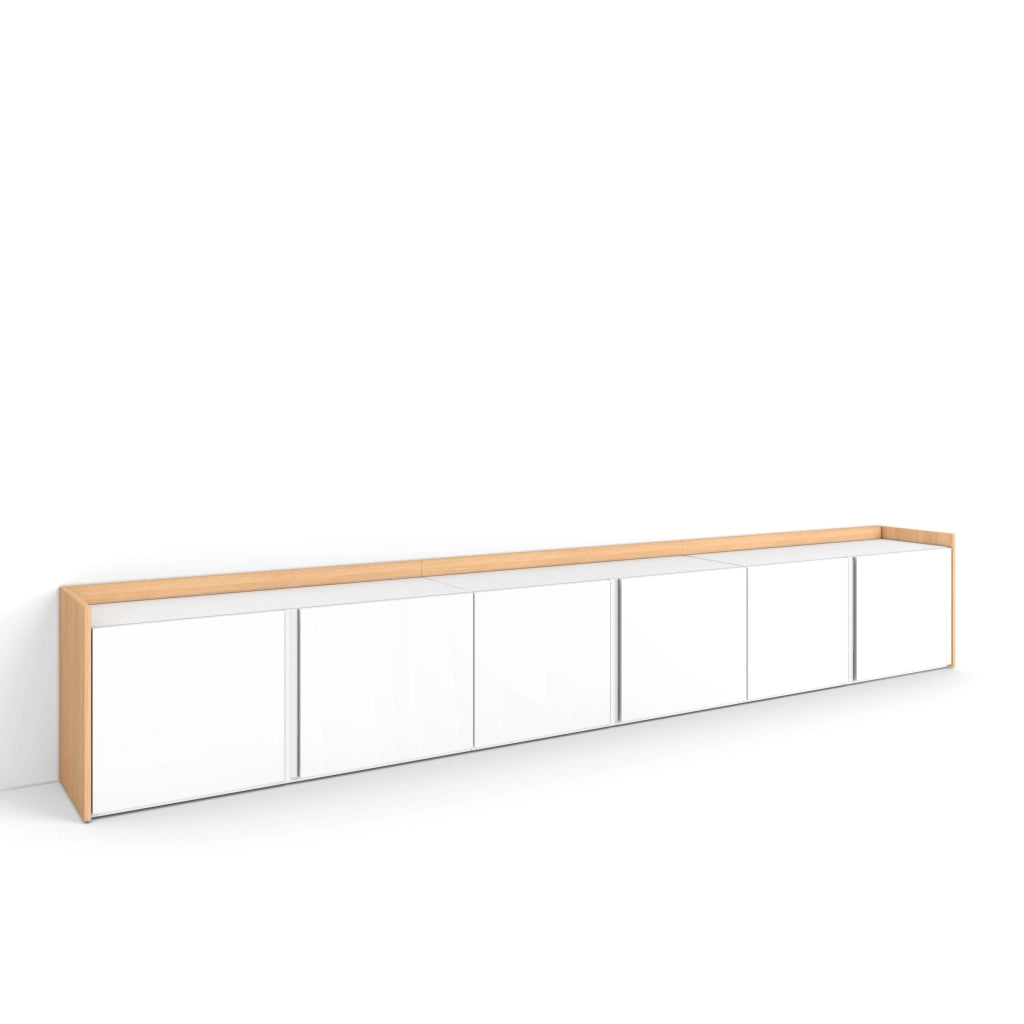 Mobile TV Soggiorno, 309x50x35 cm, Per TV fino a 80", Mobile Soggiorno, Bianco e Rovere soft