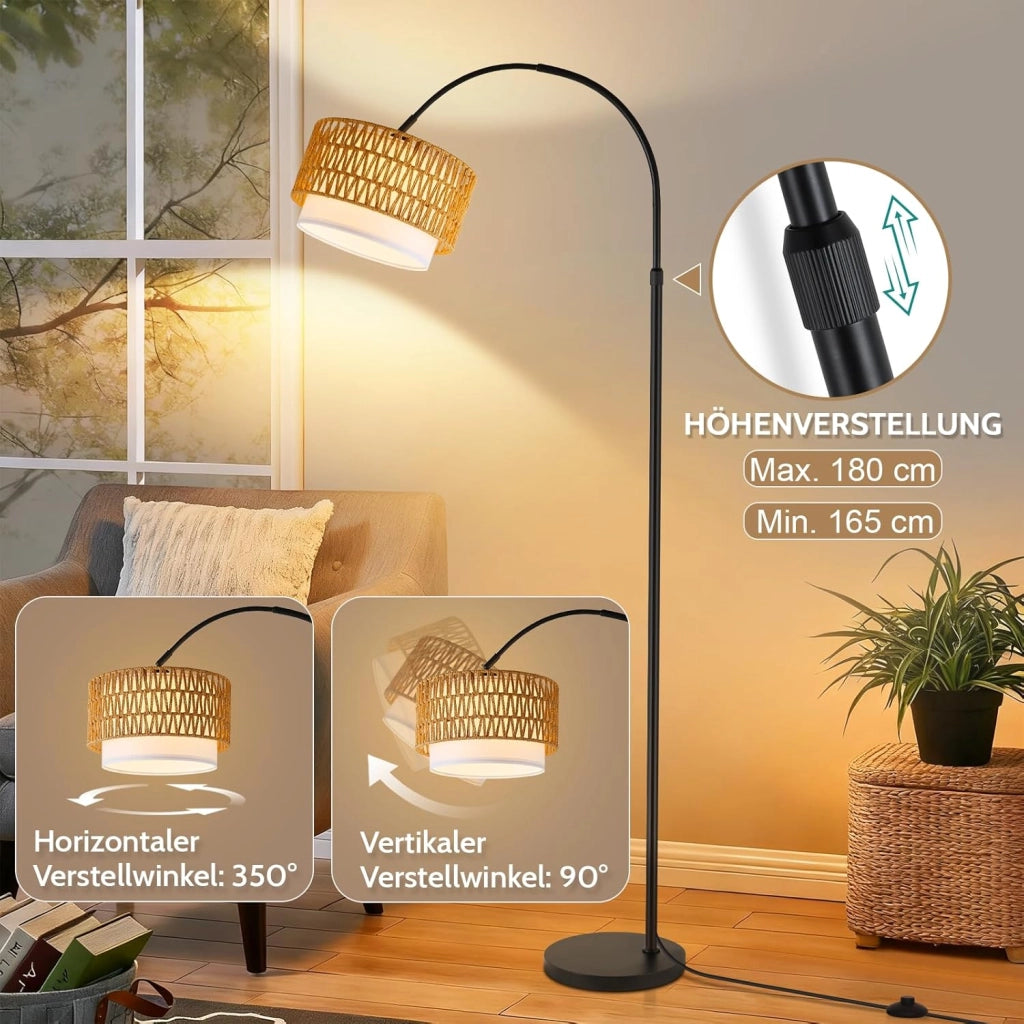 ZMH Lampada da terra curva vintage nera E27 dimmerabile telecomando interruttore pedale rotazione 350°