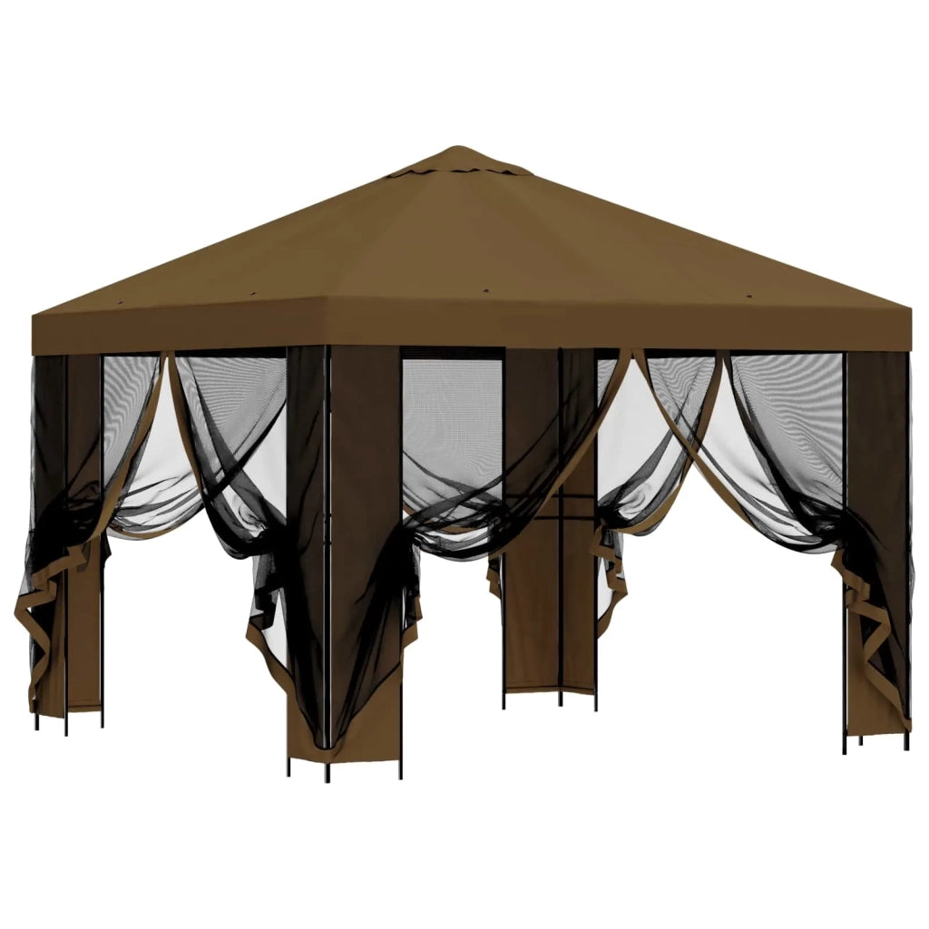 Gazebo da giardino con pareti laterali 3 x 3 m Tortora 900366