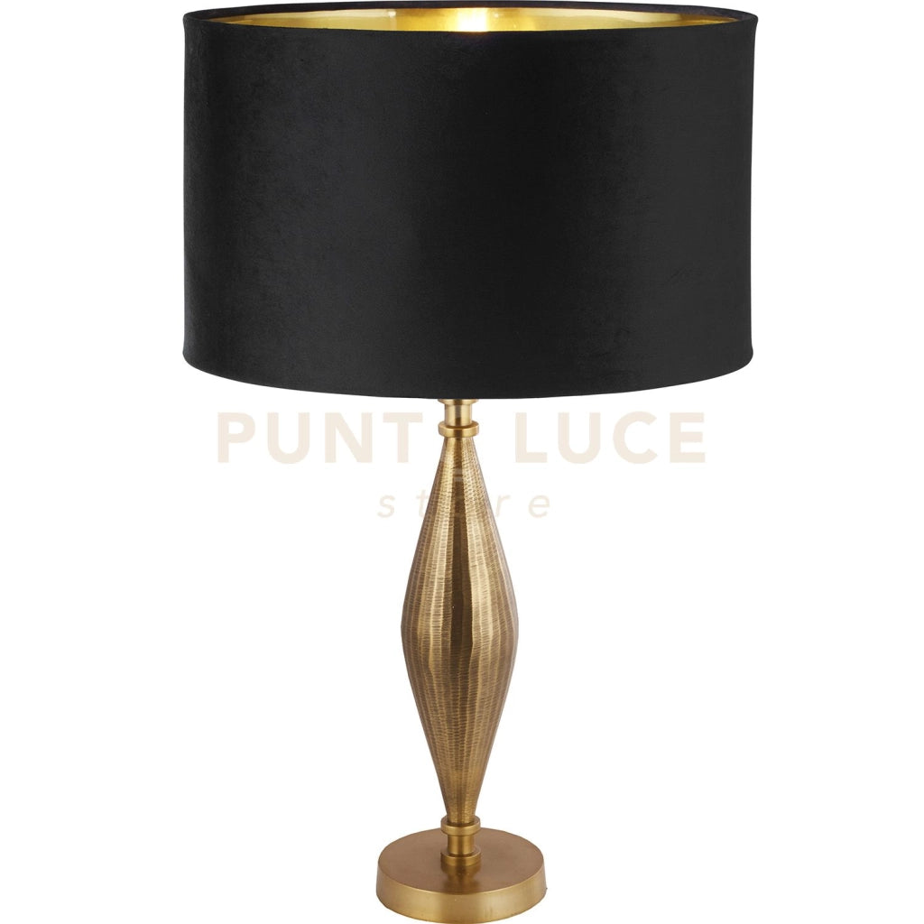 Lampada da tavolo Rye - Metallo ottone anticato e paralume in velluto nero
