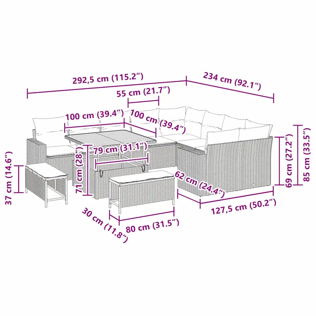 Set Divano da Giardino 12 pcs Beige polyrattan 3361647