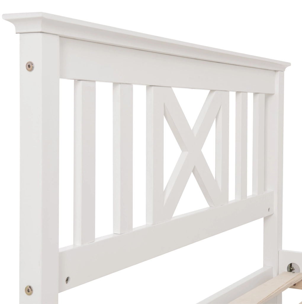 Letto singolo 90x200 cm in legno massello e MDF con testiera a X; bianco
