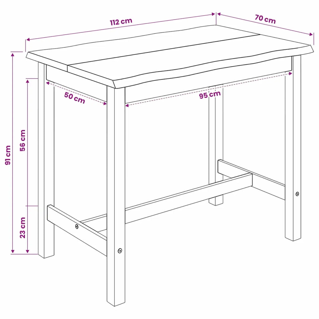 VidaXL Tavolo Alto EKAI Nero 112 x 70 x 91 cm Legno Massello di Pino 42037013