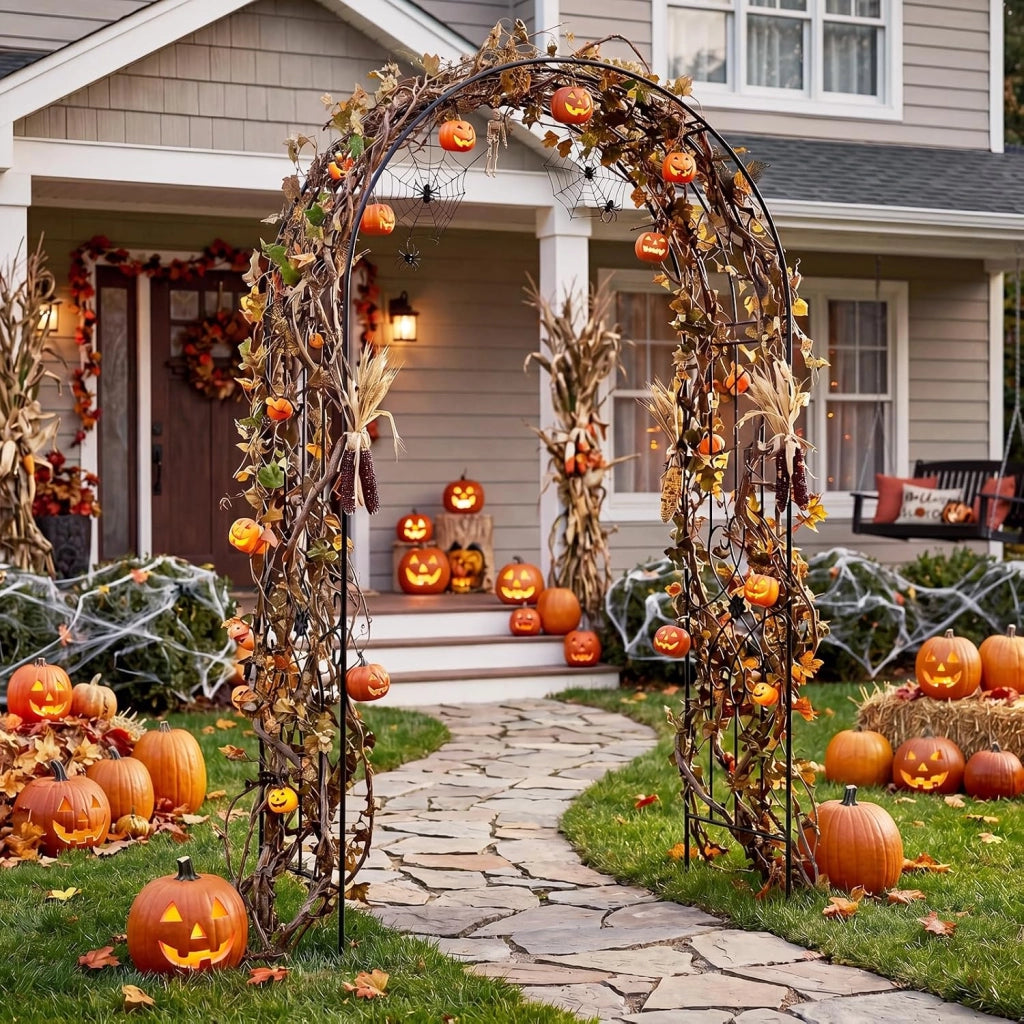 Arco per Rampicanti da Giardino in Metallo con Motivo Floreale | Pergolato per Piante Rampicanti da Girdino e Cortile, Pergola Decorativa per Festa e Matrimonio, 145 x 51 x 225 cm