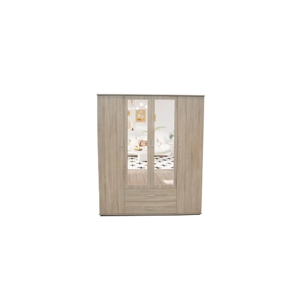 Armadio TOM 4 porte – Rovere Sonoma – Con specchio – L160 x H185 cm