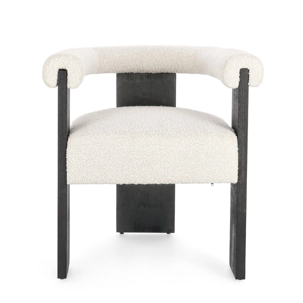 Sedia con Braccioli in Tessuto Bouclé e Struttura in Legno Nero - GORDON