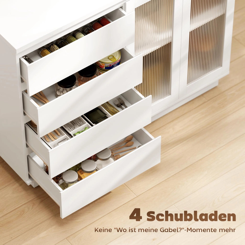 Credenza con 4 cassetti e 2 ante in vetro ¨C zephmum ¨C Bianco MDF 120x40x90