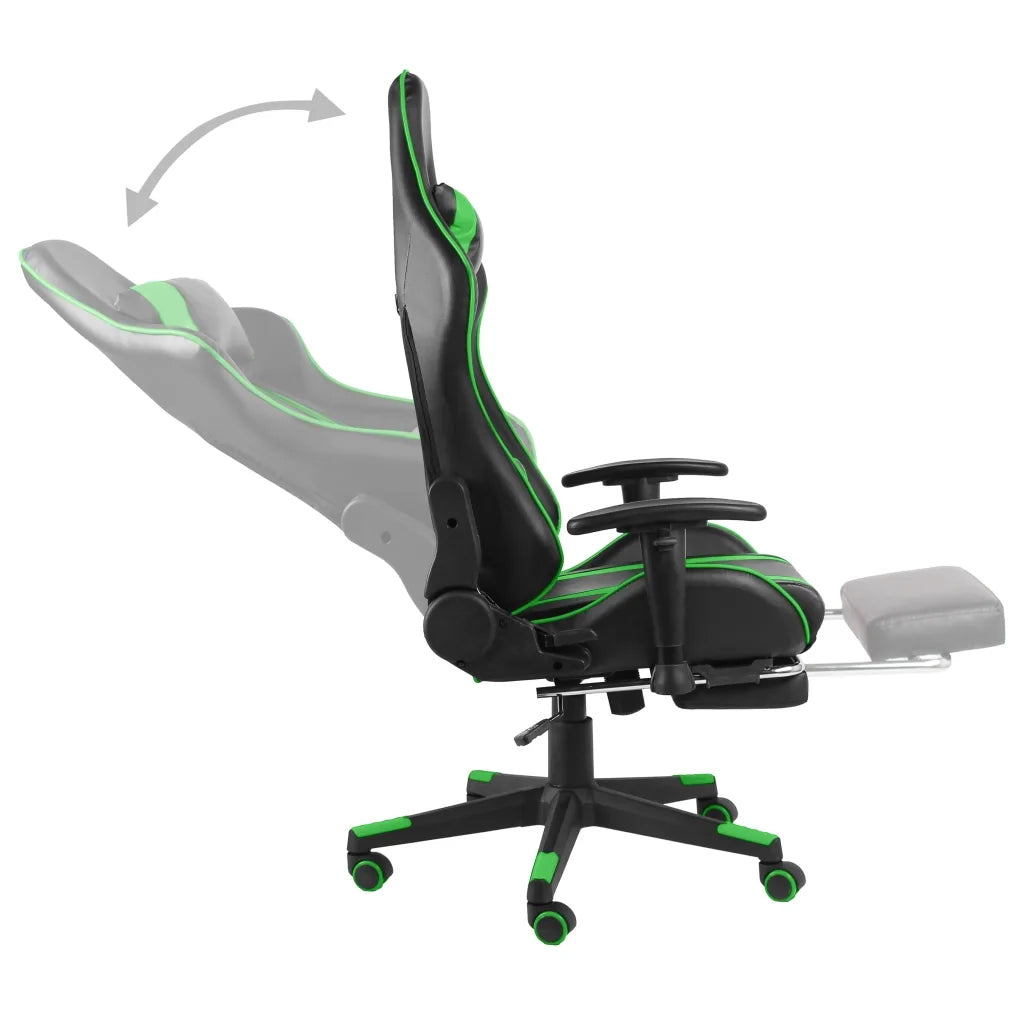 Sedia da Gaming | Sedia da e-sports Girevole con Poggiapiedi Verde in PVC