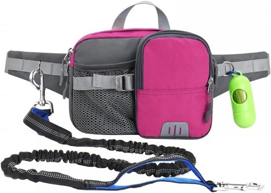 Cintura per cani da jogging - cinturino senza mani per cani con nastri riflettenti - cinturino addominale e dispenser per sacchetti di sterco per jogging - ciclismo - corsa - passeggiate