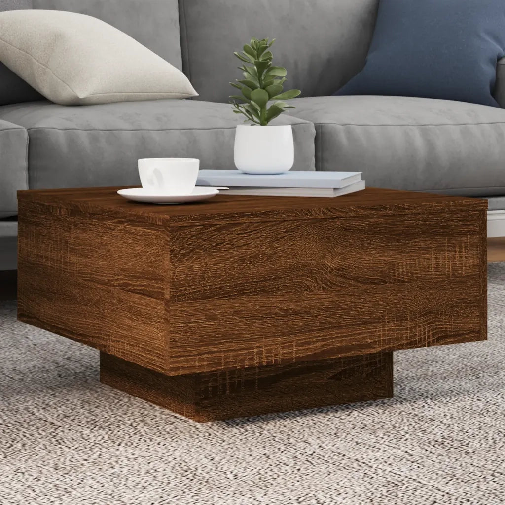 Tavolino da salotto | Tavolino da caff¨¨ | Tavolino da Soggiorno con Luci LED Rovere Marrone 55x55x31 cm