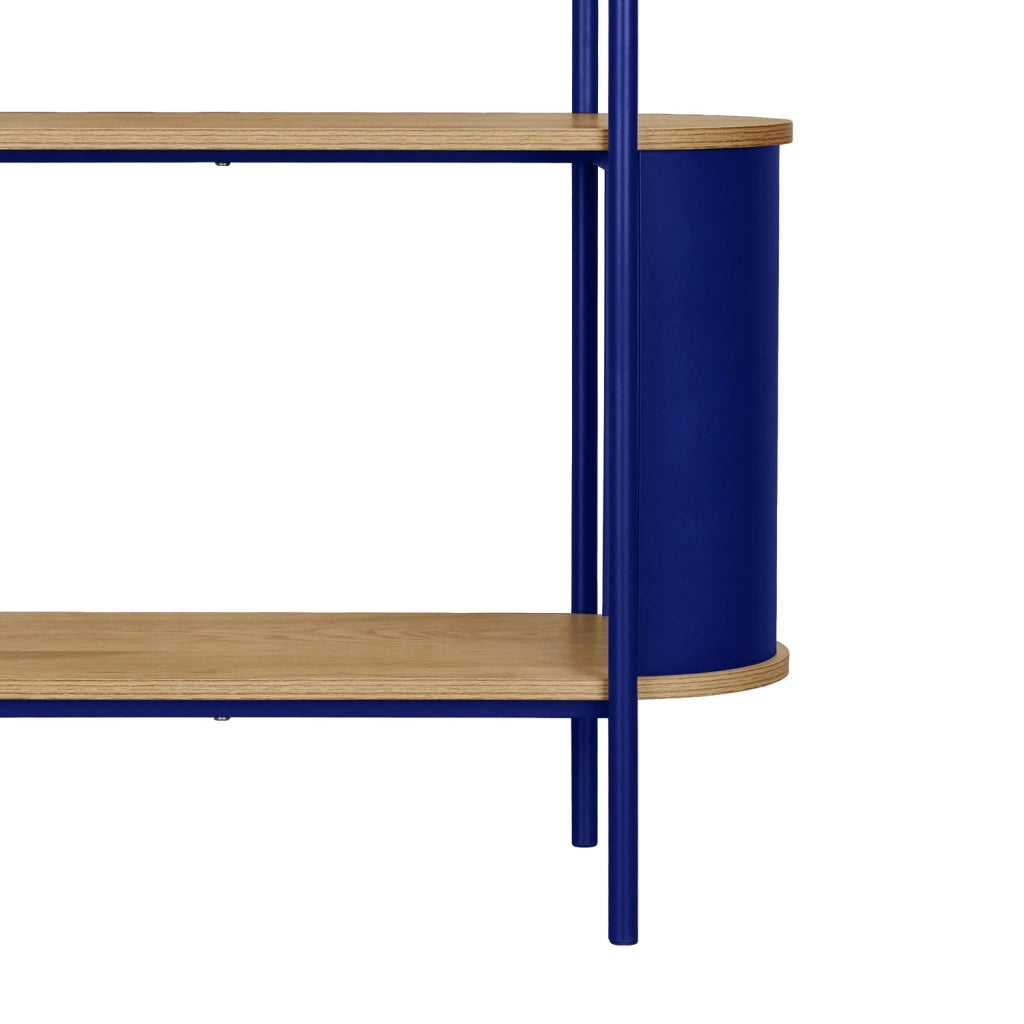 Libreria in metallo curvato e legno a 5 livelli, blu