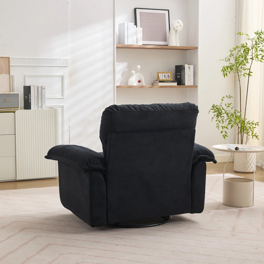 Poltrona girevole 360° in ciniglia con cuscino di supporto e base in metallo nero per lettura 116 × 84 × 96 cm
