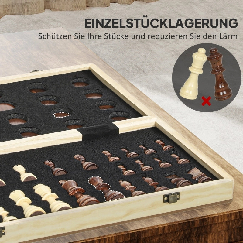 Set da gioco pieghevole, scacchi e dama, custodia compatta, noce, accessori